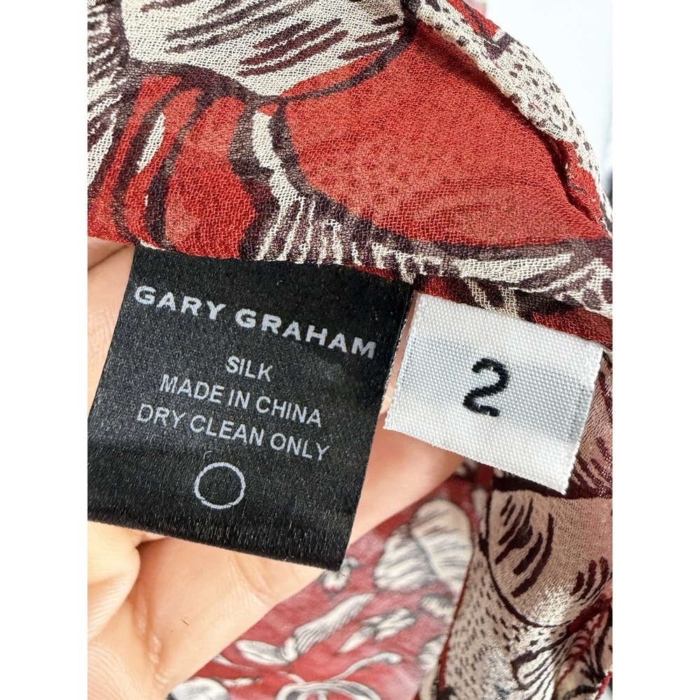 Gary Graham 100% Silk Sheer Floral Button Front Blouse Red Boho Size 2 - Picture 3 of 9